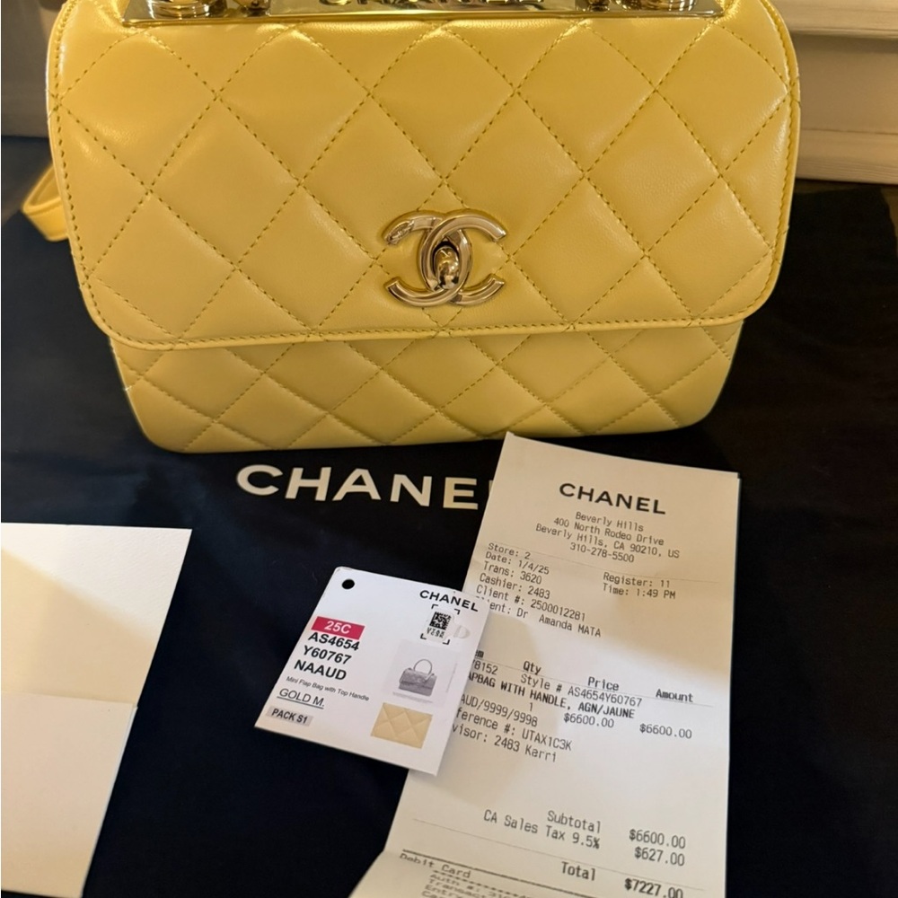 CHANEL Yellow Quilted Mini Bag